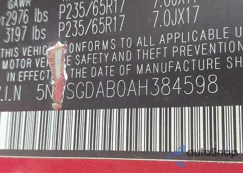 2010 Hyundai Santa Fe Gls из США, поврежденный, VIN 5NMSGDAB0AH384598